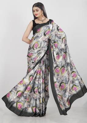 Printed satin saree 2