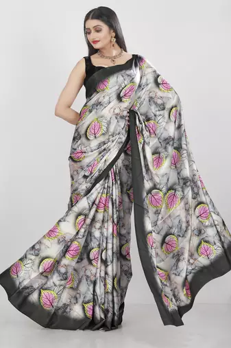 Printed satin saree