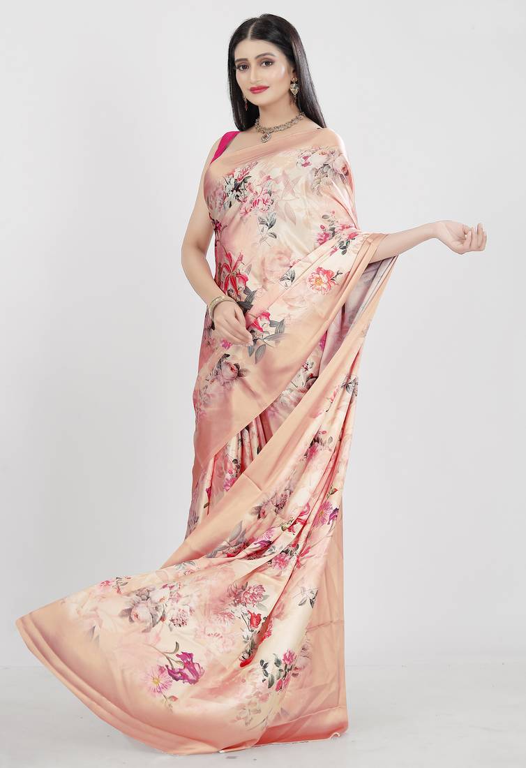 Printed satin saree