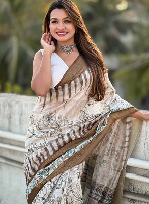 Brown printed chanderi crush printed saree with blouse 2