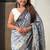 Grey printed chanderi crush printed saree with blouse