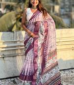 Lavender printed chanderi crush printed saree with blouse
