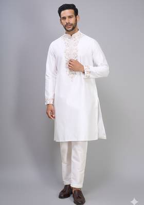 men’s off white silk kurta set with rich embroidery 3