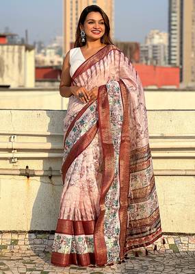 Maroon printed chanderi crush printed saree with blouse 3
