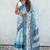 Sky blue printed chanderi crush printed saree with blouse