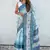 Sky blue printed chanderi crush printed saree with blouse
