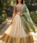 Pure Munga Silk Unstitched Banarasi Lehanga Set in Multicolour with Blouse