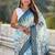 Sky blue printed chanderi crush printed saree with blouse