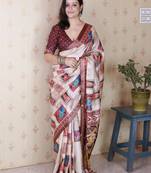 Maroon printed tussar silk printed saree with blouse