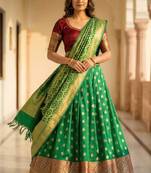Pure Silk Unstitched Banarasi Lehanga Set in Green Colour with Blouse