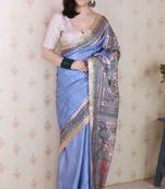 Lavender printed tussar silk printed saree with blouse