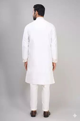 men’s off white silk kurta set with rich embroidery