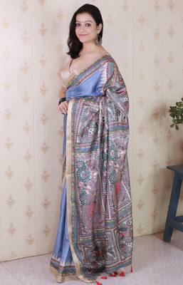 Lavender printed tussar silk printed saree with blouse 3