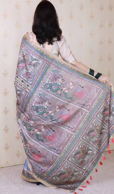Lavender printed tussar silk printed saree with blouse 5