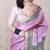 Pink printed tussar silk printed saree with blouse