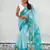 Sky blue printed chanderi cotton printed saree with blouse