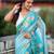 Sky blue printed chanderi cotton printed saree with blouse