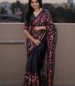 Black printed kolam silk printed saree with blouse