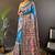 Blue printed tussar silk printed saree with blouse