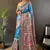 Blue printed tussar silk printed saree with blouse