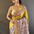 Gold printed tussar silk printed saree with blouse