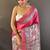 Pink printed tussar silk printed saree with blouse