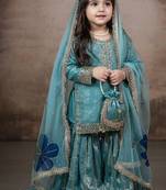Designer party wear heavy silk kids top sharara & dupatta set