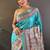 Sky blue printed tussar silk printed saree with blouse