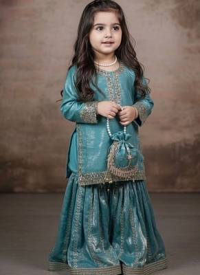 Designer party wear heavy silk kids top sharara & dupatta set 2