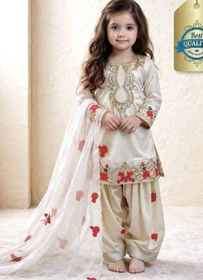 Designer party wear heavy natural crep kids patiala set 1