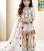 Designer party wear heavy natural crep kids patiala set
