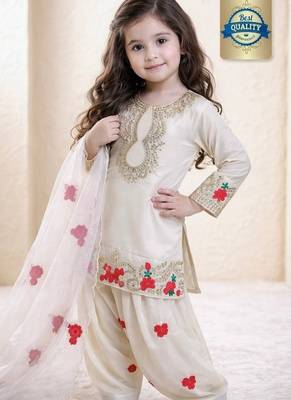Designer party wear heavy natural crep kids patiala set 2