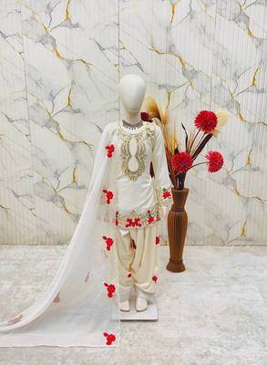 Designer party wear heavy natural crep kids patiala set 3