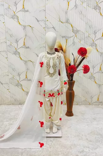 Designer party wear heavy natural crep kids patiala set
