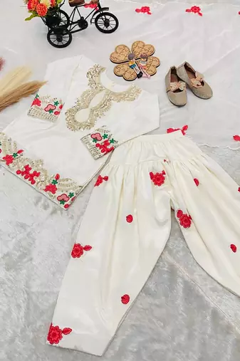 Designer party wear heavy natural crep kids patiala set