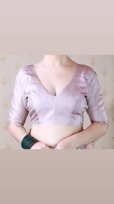 Baby pink printed tussar silk printed saree with blouse 5