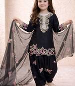 Designer party wear heavy natural crep kids patiala set