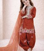 Designer party wear heavy natural crep kids patiala set
