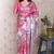 Pink printed tussar silk printed saree with blouse