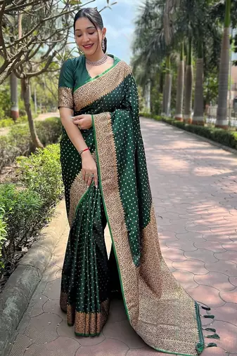 Green woven self design banarasi katan silk banarasi saree with blouse