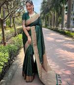 Green woven self design banarasi katan silk banarasi saree with blouse