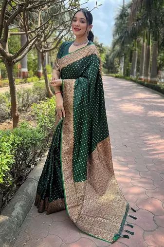 Green woven self design banarasi katan silk banarasi saree with blouse