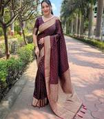 Maroon woven self design banarasi katan silk banarasi saree with blouse