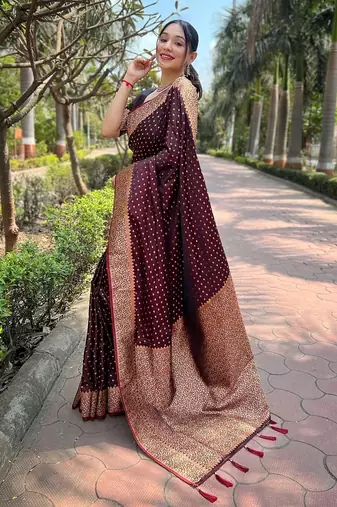 Maroon woven self design banarasi katan silk banarasi saree with blouse