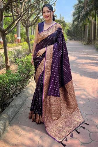 Purple woven self design banarasi katan silk banarasi saree with blouse