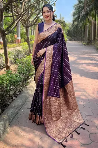 Purple woven self design banarasi katan silk banarasi saree with blouse