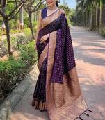 Purple woven self design banarasi katan silk banarasi saree with blouse