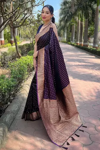 Purple woven self design banarasi katan silk banarasi saree with blouse
