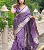 Lavender woven self design antique silk banarasi saree with blouse