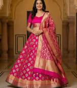 Pure Silk Unstitched Banarasi Lehanga Set in RaniPink Colour with Blouse